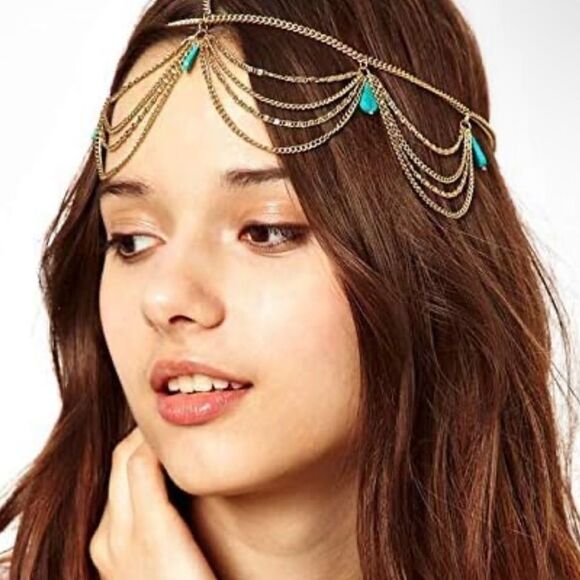 Gold and Blue Hair Accessory M388 - Picture 1 of 3